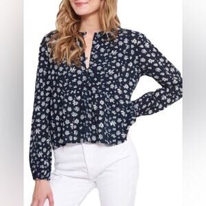 Roberta Roller Rabbit Navy Blue Floral Jessica Huri Top - XS